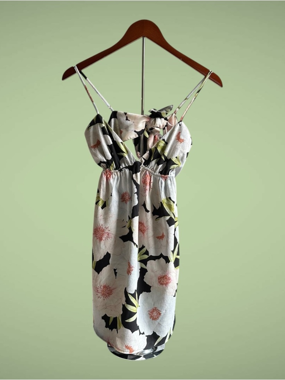 Floral Tie-Back Sundress – White & Black with Pink Flowers Spaghetti Strap Mini
